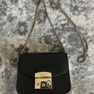 Furla Black Crossbody Bag with Gold Chain
